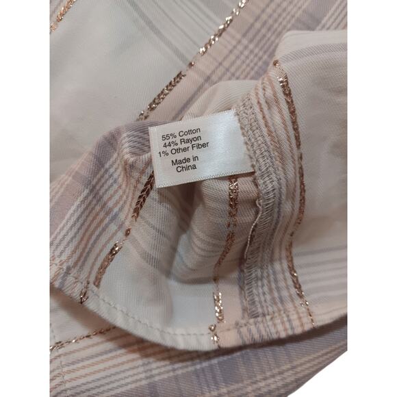 New Lane Bryant Smocked Boho Peasant Top Blouse Plus 18 Cream Pink Gold Plaid - Picture 7 of 10
